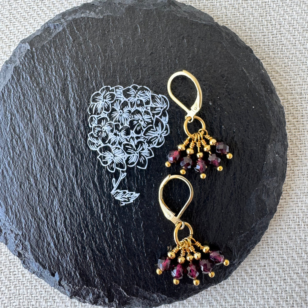 Cluster Earrings - Garnet