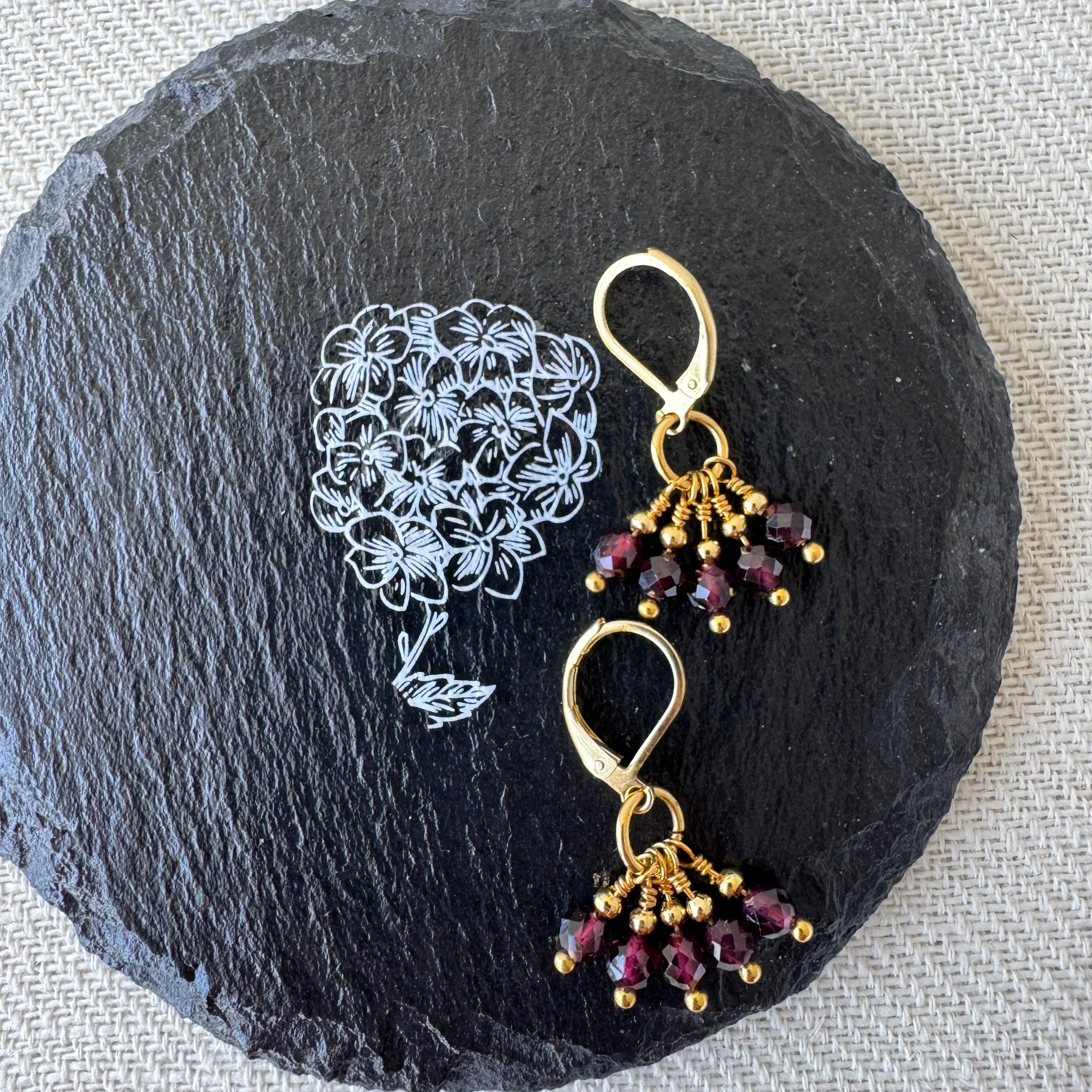 Cluster Earrings - Garnet