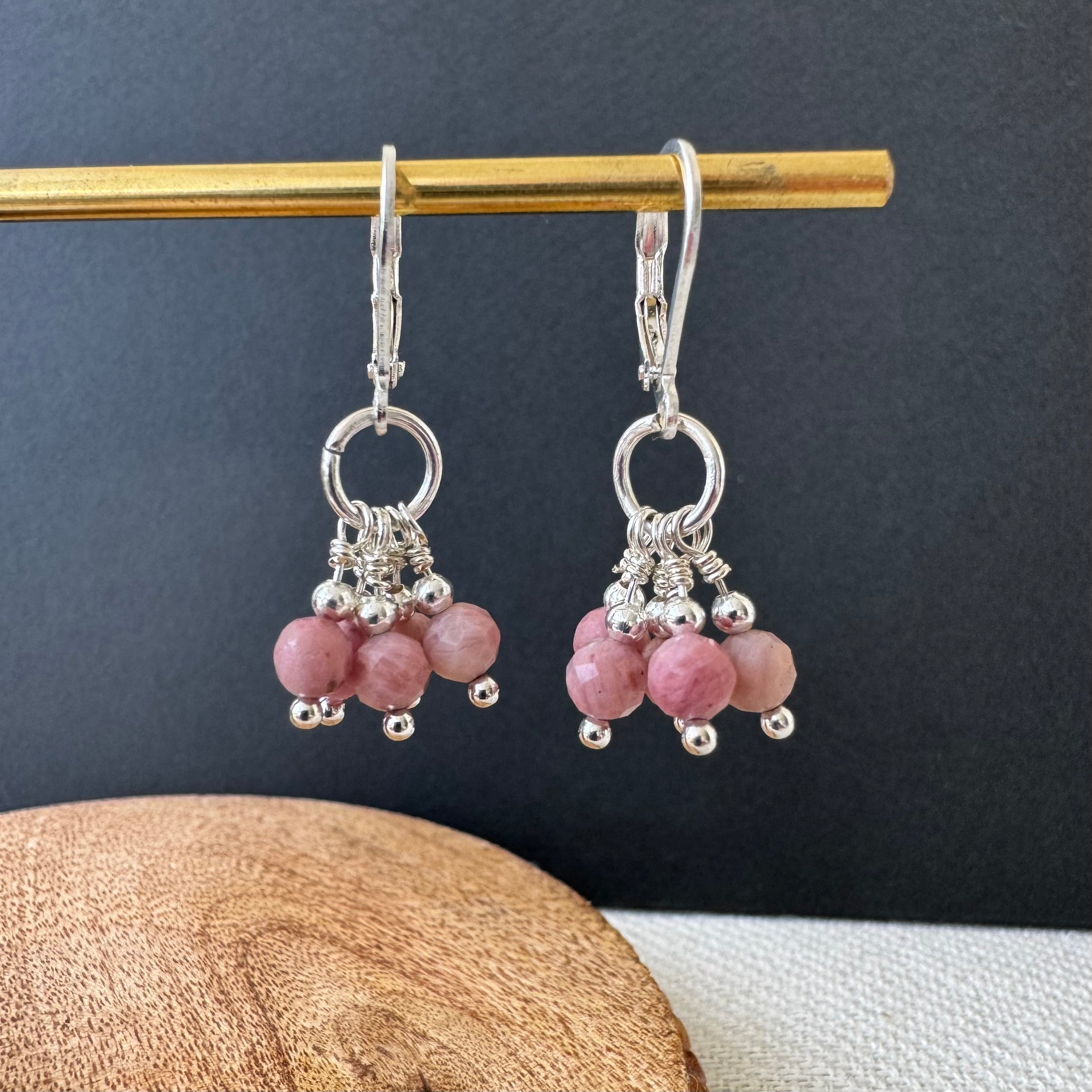 Cluster Earrings - Pink Petrified Wood