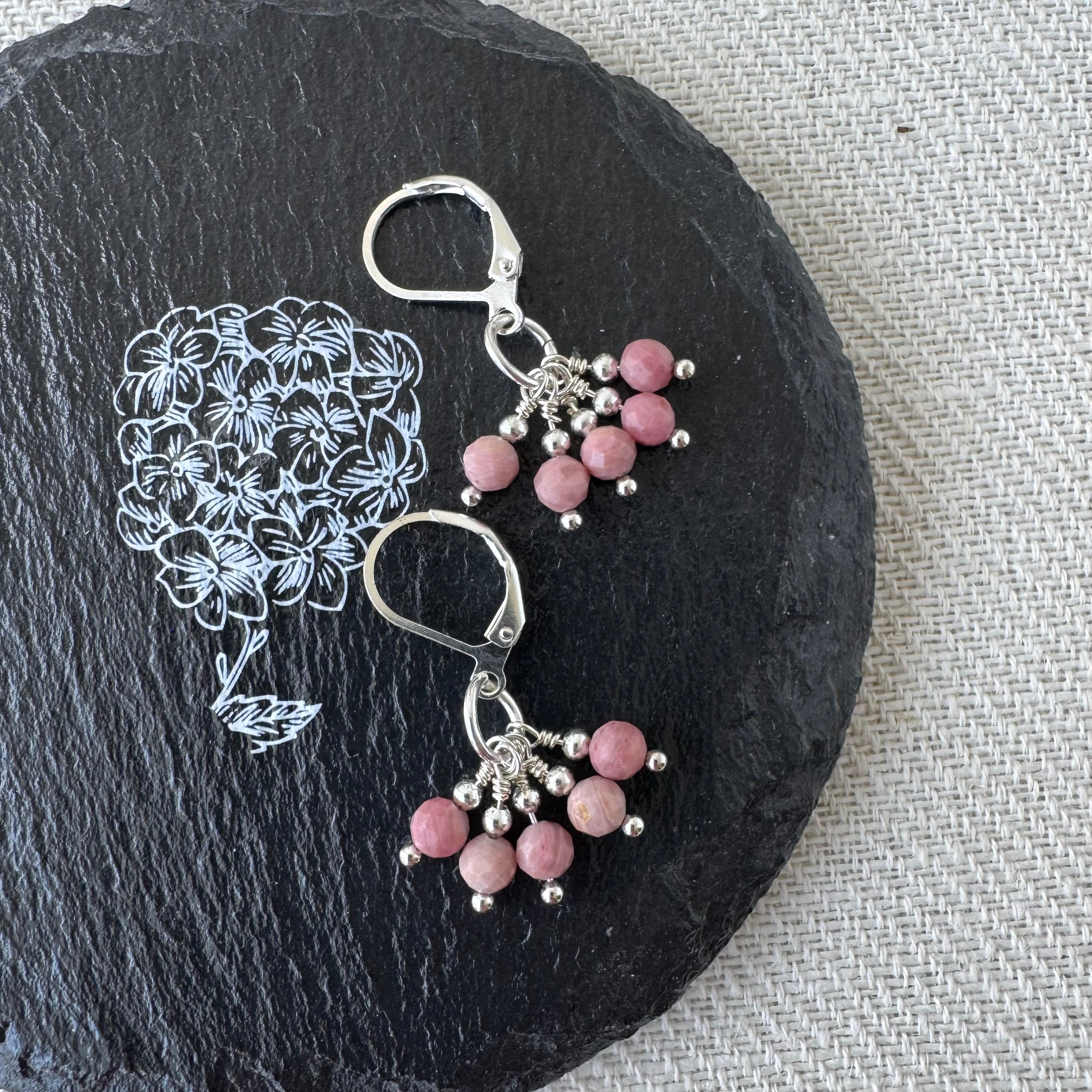 Cluster Earrings - Pink Petrified Wood