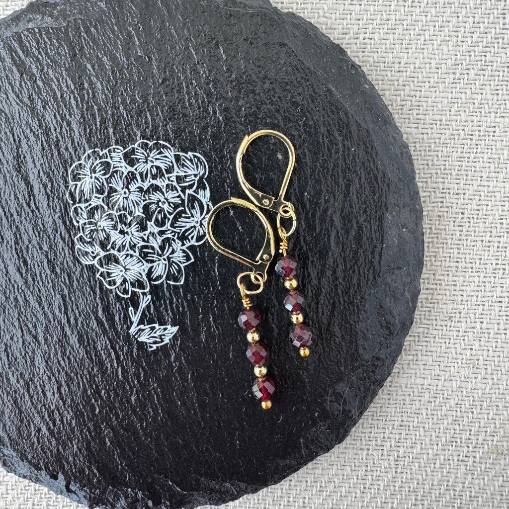 Trio Drop Earrings - Garnet
