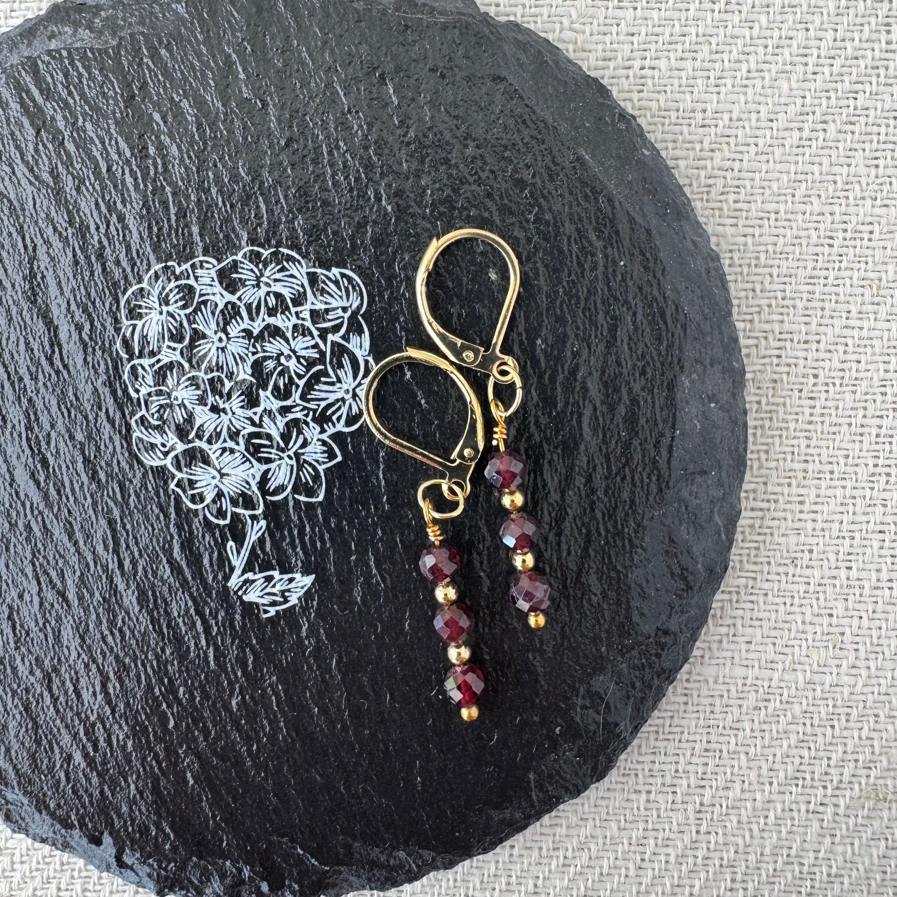 Trio Drop Earrings - Garnet