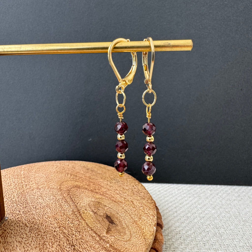 Trio Drop Earrings - Garnet