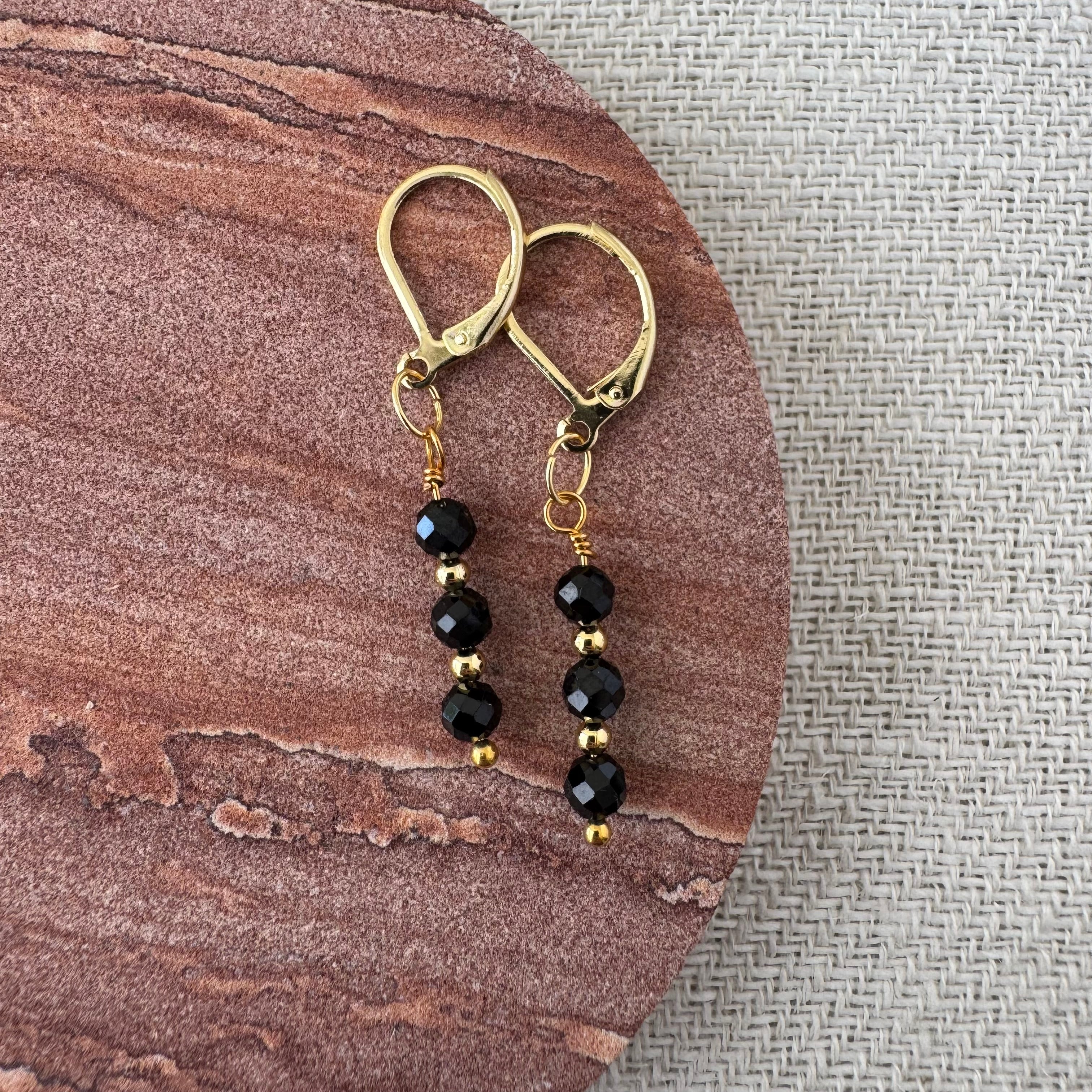 Trio Drop Earrings - Black Spinel