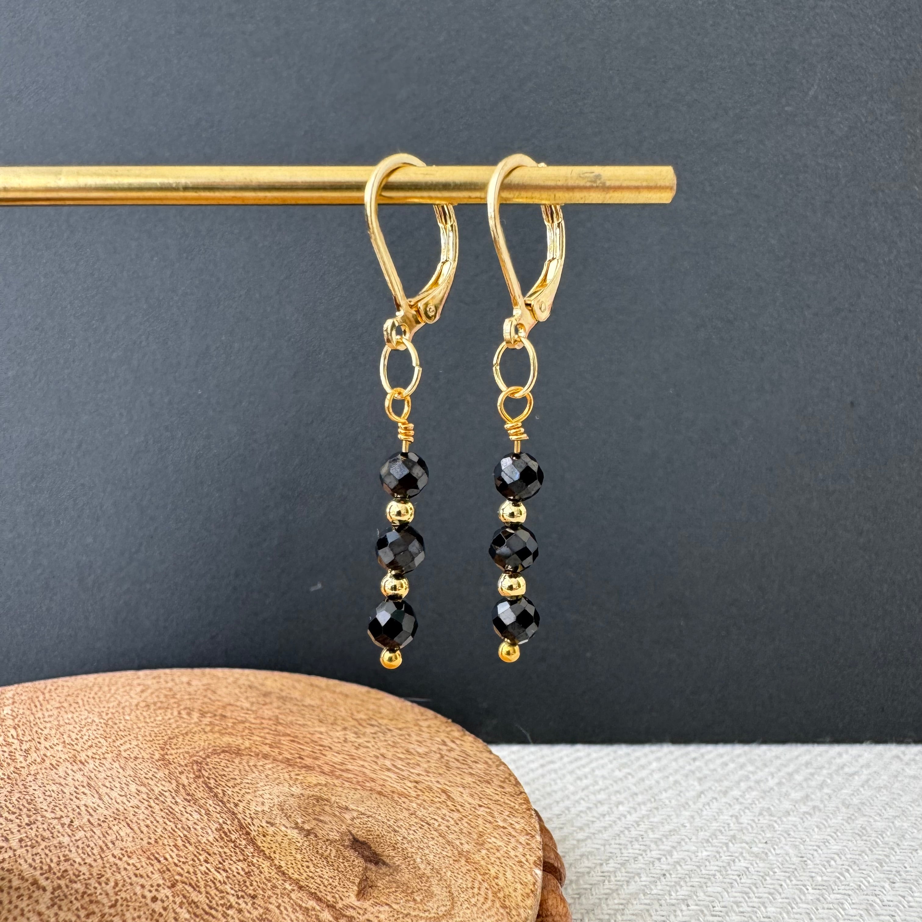 Trio Drop Earrings - Black Spinel