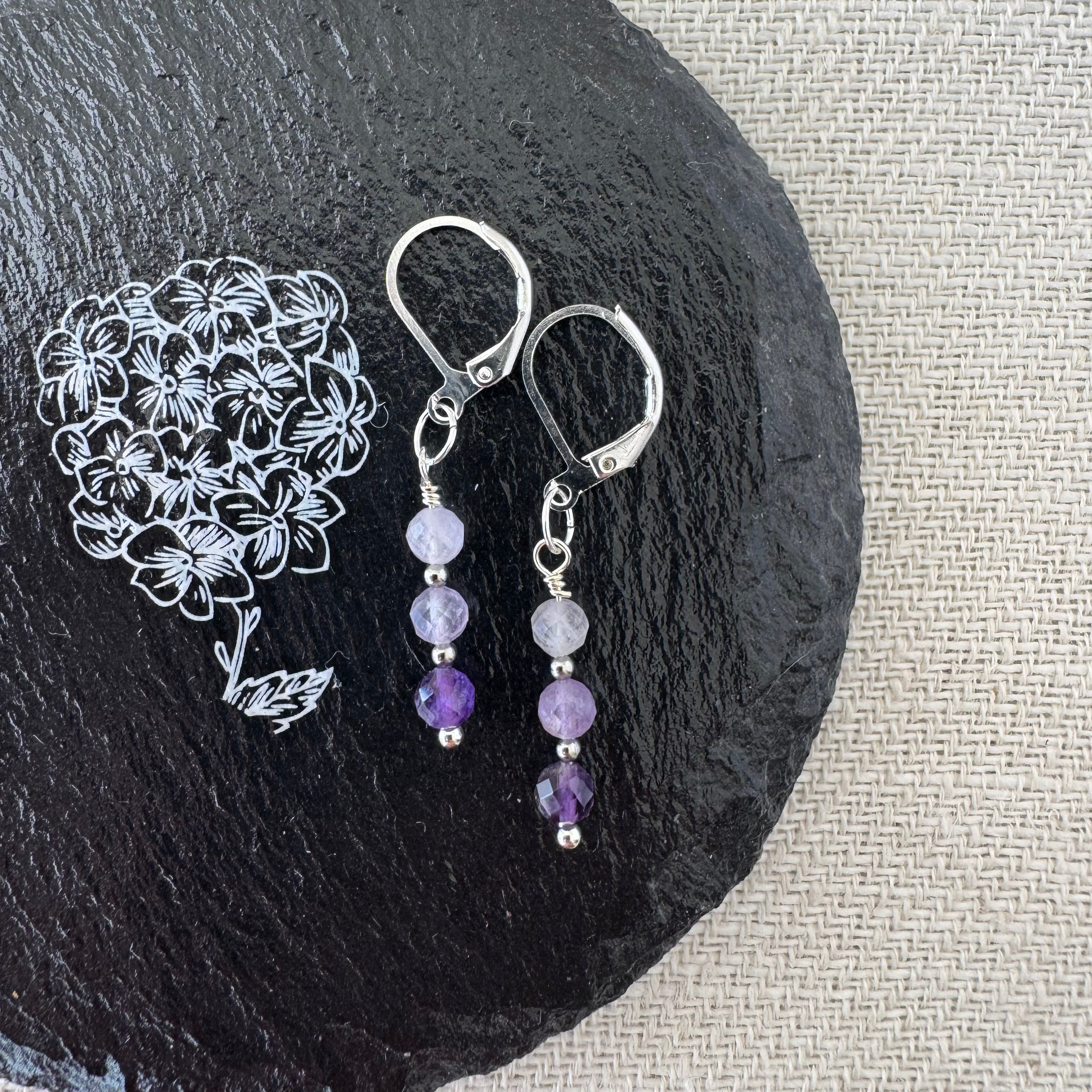 Trio Drop Earrings - Amethyst