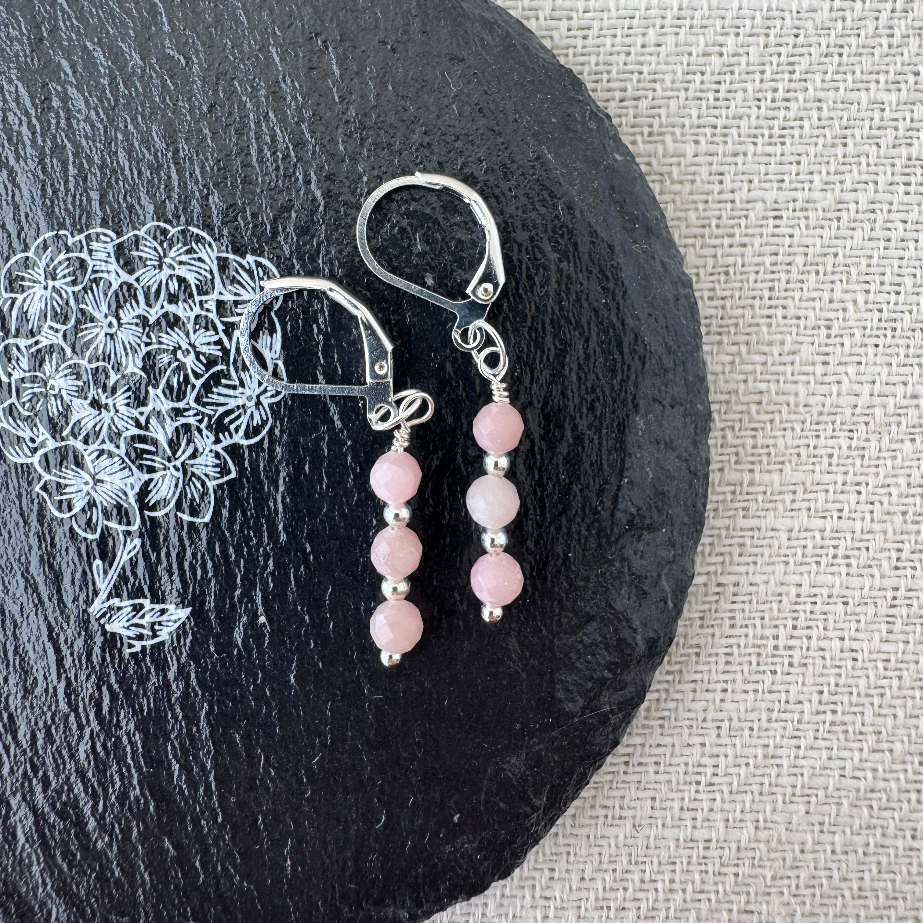 Trio Drop Earrings - Pink Opal
