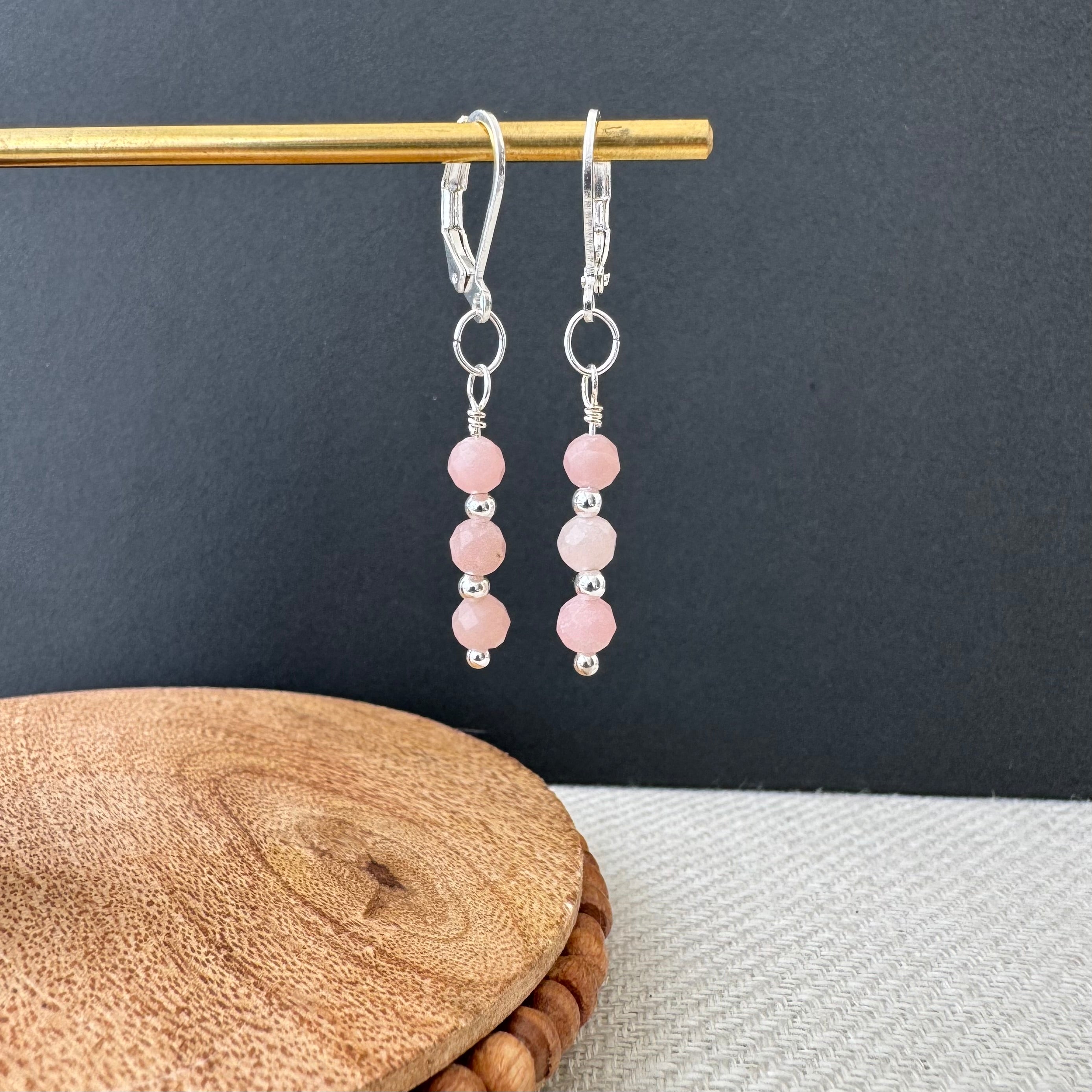 Trio Drop Earrings - Pink Opal