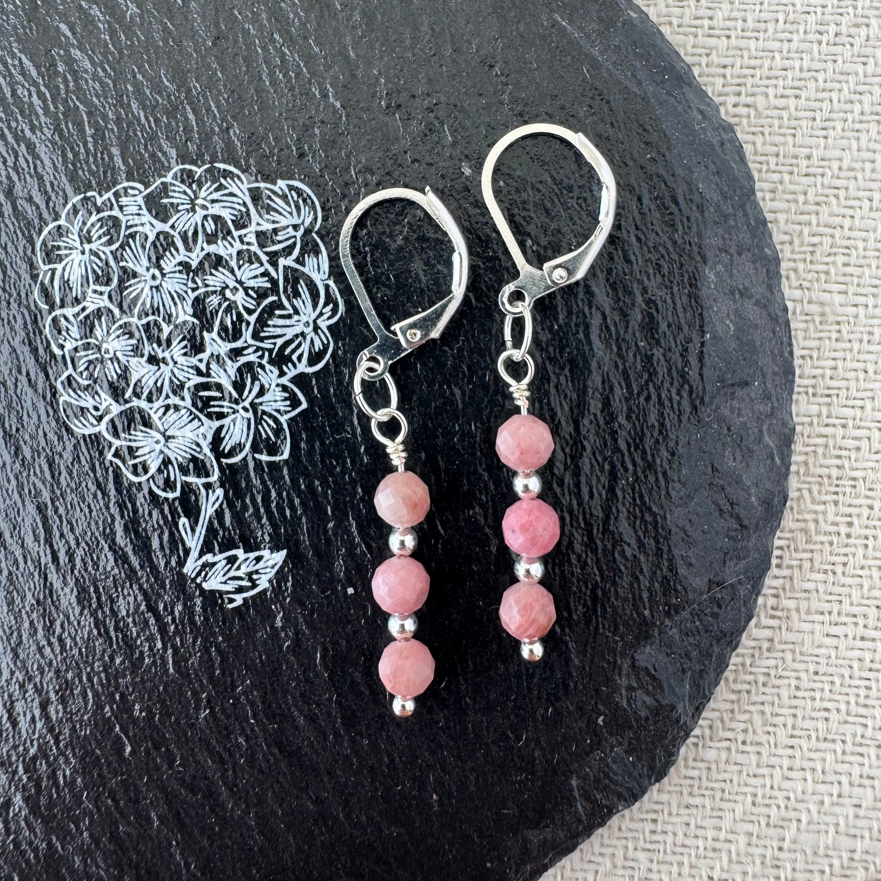 Trio Drop Earrings - Pink Petrified Wood