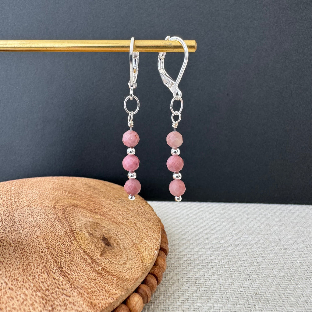 Trio Drop Earrings - Pink Petrified Wood